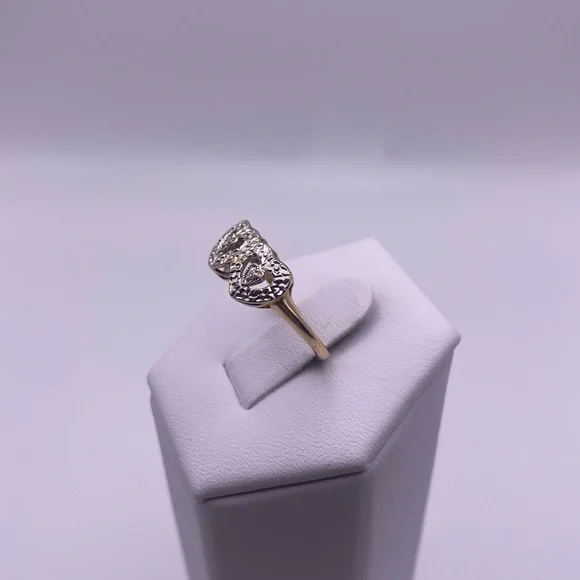14k yellow & white gold diamond heart ring - Picture 5 of 12